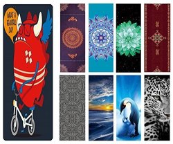 Eco Fuse Yoga Mat By NALAHOME-72"X26"X3MM Thick Natural Rubber And Microfiber Cool Monster Vector Design For All Yoga Practices Bikram Hatha Ashtanga Hot Yoga