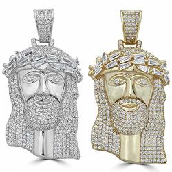 Harlembling Solid 925 Sterling Silver Iced Out Jesus Piece Pendant - Men's - Great For Any Chain Icy Baguette Cz Bust Down Natural Silver