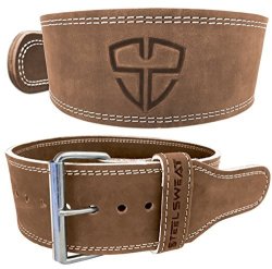 Weight Lifting Belt By Steel Sweat - 4" Wide By 10MM Thick - Single Prong Heavy Duty Adjustable Powerlifting Belt With Vegetable Tanned Leather