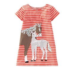 Little Girls Animal Print Cotton Summer Short Sleeve Tunic Dress With Striped Pocket 5T Horse