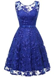 Muadress 6002 Women's Short Floral Lace Embroidery Wedding Party Dresses Royalblue Large