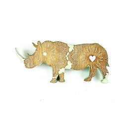 Brooch mr Rhino Mint - Handcrafted Plywood Brooch With Laser Cut Detail