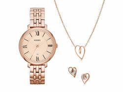 Fossil Jacqueline Rose Gold Stainless Steel Women's Watch And Jewellery Set ES5252SET
