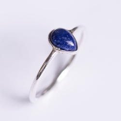 Silver Stack Teardrop Blue Sapphire Gemstone Ring - 8 Blue Sapphire