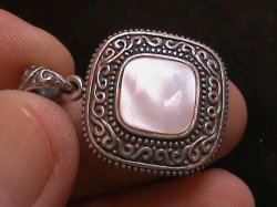Solid Sterling Silver Mother Of Pearl Pendant. Light Pink Colour.