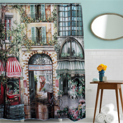 180x200cm Vintage Old Street Waterproof Shower Curtain Bath Curtain With 12 Hooks