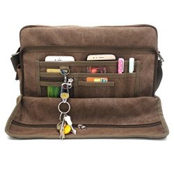 Mens Messenger Bags Micoolker Men's Multifunctional Business Class Laptop Briefcase Canvas Messenger Shoulder Bag 15" Coffee