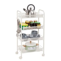Mallmall 4 Tier Wire Mesh Shelf Rack Utility Rolling Cart Wheels Kitchen Storage Organizer Cart Shelves With Hook
