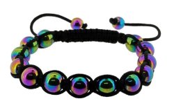 Fashion Pave Shamballa Ball Handmade Drawstring Knot Bracelet Rainbow Hematite