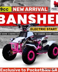 Banshee 50CC 2 Stroke Quad Bike - Electric Start Pink + Free Set Headlights + 19MM Race Carb + 60MM Cone Filter 4-10 Years