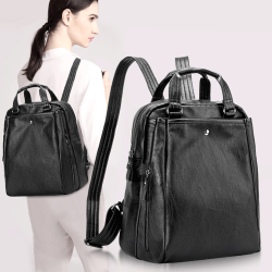 Ladies Pu Leather Anti-theft Backpack - Black Professional - F9078