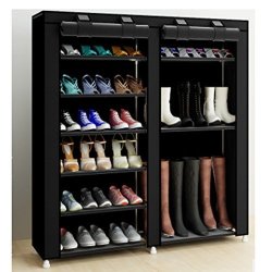 Txt&baz 27-PAIRS Portable Boot Rack Double Row Shoe Rack With Nonwoven Fabric 7-TIERS Black