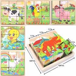 Wooden Cubes - 3D Puzzle 6 In 1 With A Tray Developing Fine Motor Skills And Memory Of Your Child Insects Farm Animals Sea