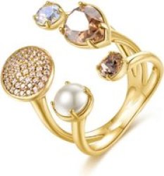 Dhia Amour Yellow Gold Rings Made With Crystals From Swarovski - Open Size