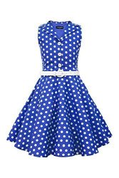 KIDS Blackbutterfly 'holly' Vintage Polka Dot 50'S Girls Dress Royal Blue 7-8 Yrs