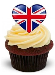Baking Bling Union Jack Heart-shaped British Flag - Fun Novelty Premium Stand Up Edible Wafer Paper Cake Toppers Decoration