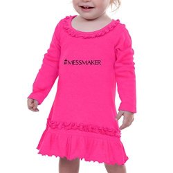 Mess Maker Infants Sunflower Long Sleeve Dress Hot Pink 18 Months