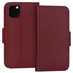 FYY Case For Iphone 11 Pro Max 6.5 Luxury Cowhide Genuine Leather Rfid Blocking Wallet Case Handmade Flip Folio Case With Kickstand Function And Card Slots
