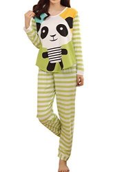 Lasher Big Girls' Casual Comfy Cute Panda Print Pajamas Set Lounge Sleepwear Big Girls X-LARGE 16-18 Green