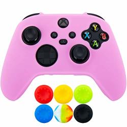 9CDEER 1 Piece Of Silicone Protective Thick Cover Skin + 6 Thumb Grips For Xbox Series X s Controller Pink