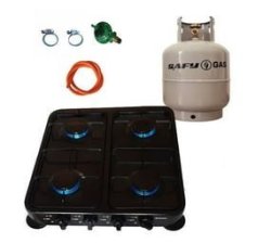 Black 4 Plate Gas Stove With Fittings & Gas Cylinder - 5KG