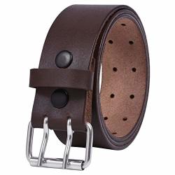 Pbf's Double Prong Heavy Duty Leather Work Belts For Men 1.75 Inch Wide Double Hole Grommet Belt Black & Brown 46" - 48" Brown