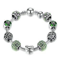 Love Beads Charms Bracelet For Girls And Women Murano Glass Beads Rose Flower Charms Amethyst Bracelets Amor Green Cz Bracelet