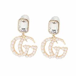 Chichi Women's Fashion Earrings Stainless Steel MINI Ear Stud Moden Style Letter Shape Inspired Crystal Pearl