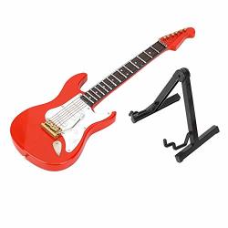 Heepdd Electric Guitar Model Miniature Red Electric Guitar Model With Stand MINI Dollhouse Model Home Office Desk Decorative Ornament Music Lovers Creative Gift