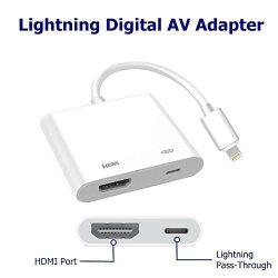 Laxtek Lightning To HDMI Lightning Digital Av Adapter With Lightning Charging Port For 1080P HD Tv Display Monitor Projector With 4K Video For Apple