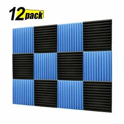 Acoustic Panels Studio Foam Sound Proof Panels Noise Dampening Foam Studio Music Equipment Acoustical Treatments Foam - 12 Pack - 12"12"1" Blue & Black