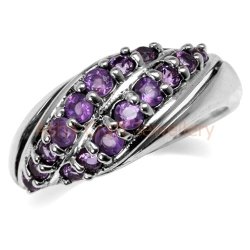 Genuine 925 Sterling Silver Ring Natural 0.60CT Amethyst. Size 8 P+