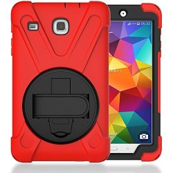 Case For Tab E 8.0" T377 Shockproof Hybrid Protective Shield Case Cover palm Handstrap For Samsung Galaxy Tab E 8.0" SM-T377A T377V T377P W red
