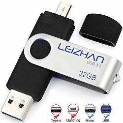 Leizhan 32GB USB Flash Drives Dual-port With Micro USB Drive Port For Otg-enabled Android Smartphones External Storage USB3.0 Flash Memory Stick Black