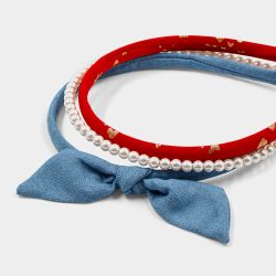 Girl&apos S Red Pearl & Denim 3-PACK Alice Bands