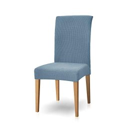 Subrtex Chair Covers Dyed Jacquard Stretch Dining Room Chair Slipcovers 2 Pieces Steel Blue Checks