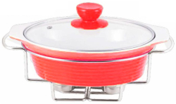 Oval Stoneware Food Warmer Set- Red