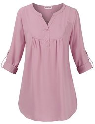 Casual Business Tops For Women Chiffon Blouse Moosungeek Juniors Tops Dressy Blouse Evening Party Girls With Sleeve Peasant Blouse Flattering Tees Pink L