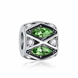 I'ange's 925 Sterling Silver Bead Charms With Green Crystal Silver Charms For Bracelets "green Light