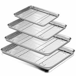 Baking Sheet And Rack Set E-far Stainless Steel Rimmed Cookie Sheet Baking Pans Toaster Oven Tray With Cooling Rack Non Toxic & Healthy Rust