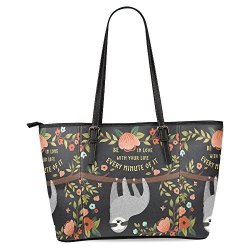 Interestprint Funny Cute Baby Sloth On Tree Women's Leather Tote Shoulder Bags Handbags
