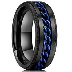 King Will Stainless Steel 8MM Rings For Men Center Chain Spinner Ring Size 7