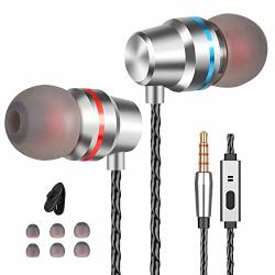 Gsebr Earbuds Ear Buds Wired In Ear Headphones Stereo Earphone MIC Earbuds Compatible Samsung Android Laptop 3.5MM Audio Silver