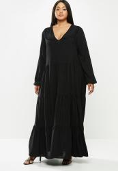 Peterpan Collar Tiered Maxi Dress - Black
