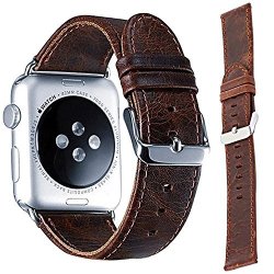 Zxk Co Apple Watch Band 42MM Apple Watch Genuine Leather Band Crazy Horse Wrist Strap For Apple Watch Series 1 Series 2 Series 3 Adults Men Women- Brown