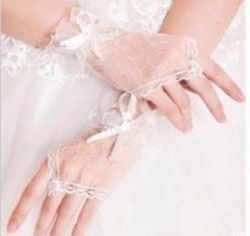 Wedding Bridal White Lace Fingerless Gloves With Bow - One Size Fits Most