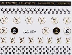 Joykott 3D Luxury Brand Lv Coco Chanel Gucci Nail Art Stickers Gold