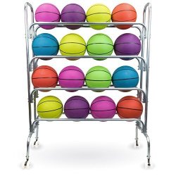 4 Tier Ball Cart - 53 Steel Sports Ball Rack With Caster Wheels Holds 16 Basketballs By Crown Sporting Goods