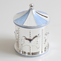 Silver Plated Carousel Money Box Blue