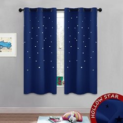 Nicetown Starry Night Sky Curtains For Nursery - Window Treatment With Star Shaped Cuts Design Block Out Light Drapes blinds For Boys Room 42W X